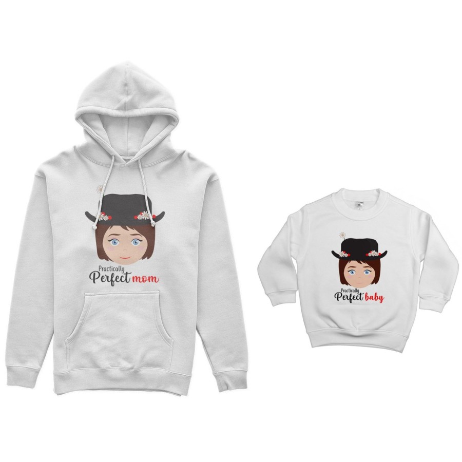 Coordinato felpe madre figlia practically perfect mom perfect baby Per la mamma