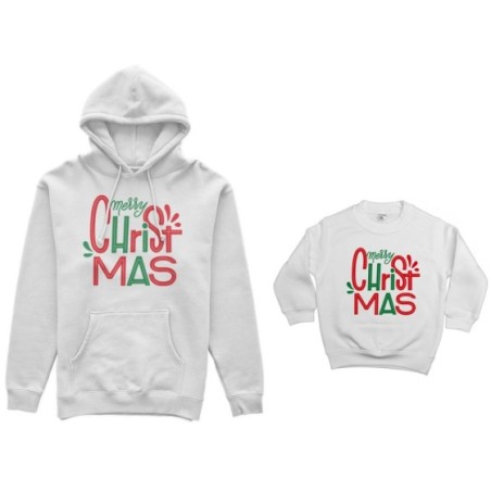 Coordinato felpe madre figlio personalizzabile con nomi merry christmas colorful Natale
