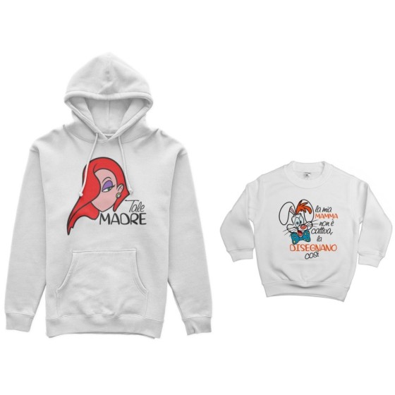 Coordinato felpe madre figlio jessica rabbit la mia mamma non è cattiva la disegnano così Per la mamma