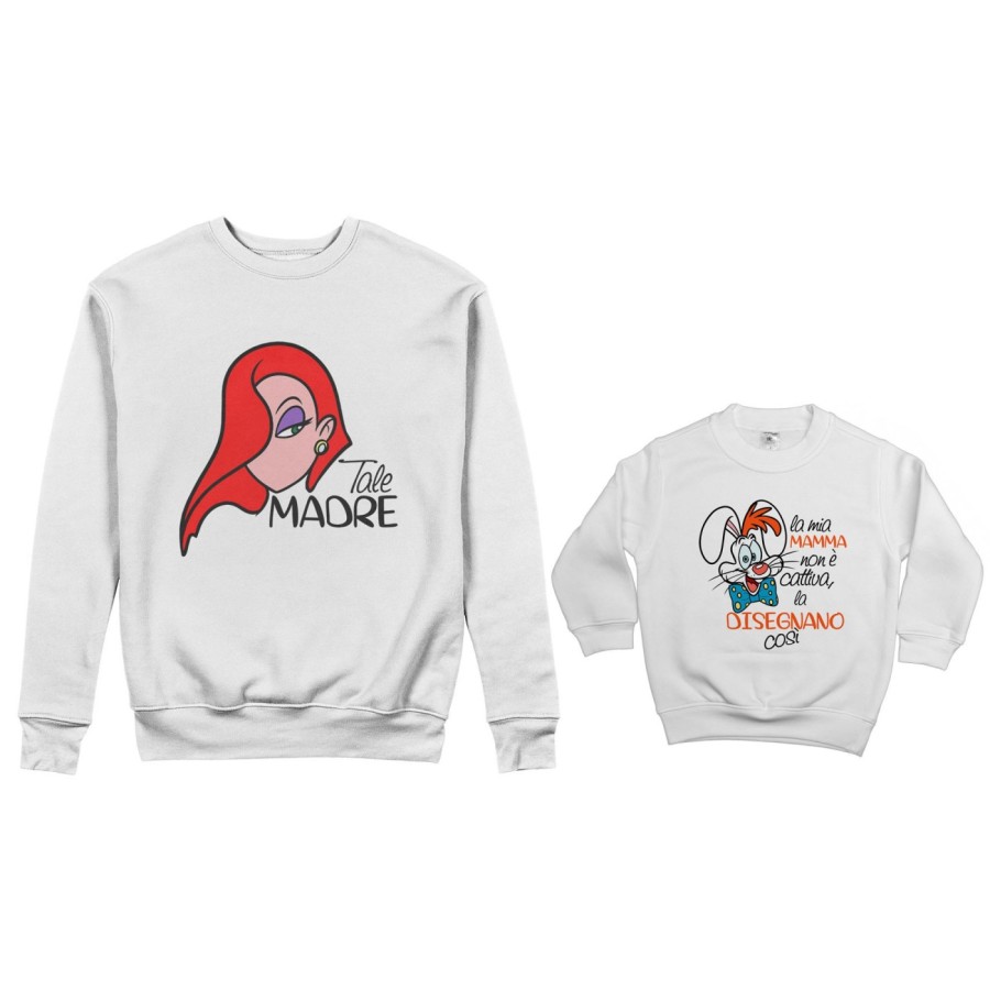 Coordinato felpe madre figlio jessica rabbit la mia mamma non è cattiva la disegnano così Per la mamma