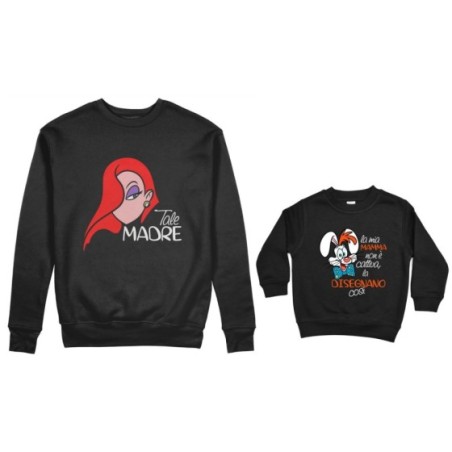 Coordinato felpe madre figlio jessica rabbit la mia mamma non è cattiva la disegnano così Per la mamma