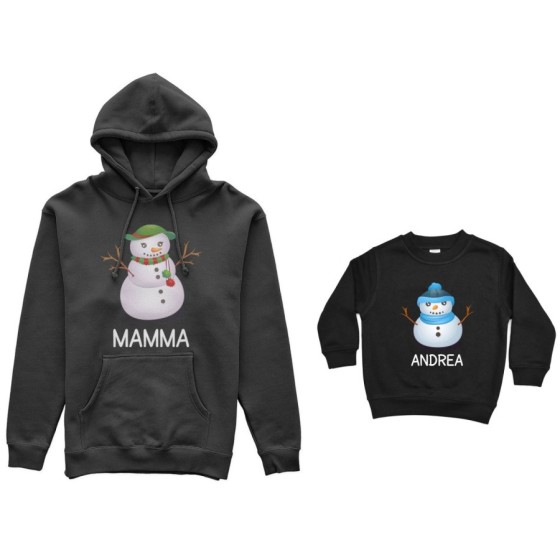 Coordinato felpe madre figlio personalizzabile con nomi pupazzi di neve Natale