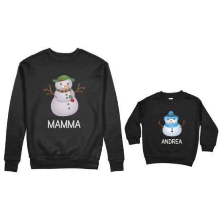Coordinato felpe madre figlio personalizzabile con nomi pupazzi di neve Natale