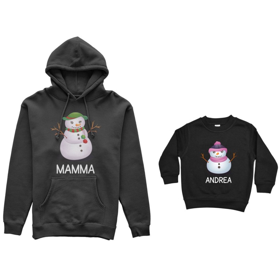 Coordinato felpe madre figlio personalizzabile con nomi pupazzi di neve Natale