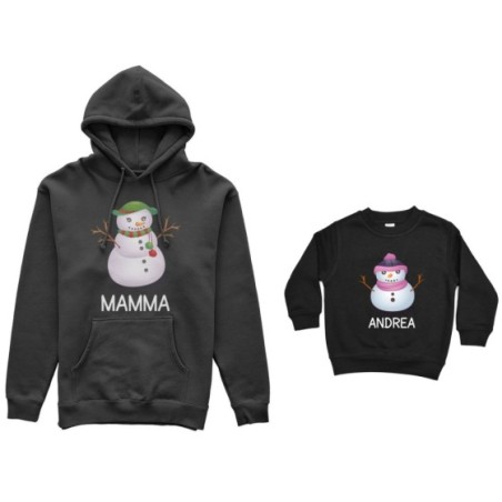 Coordinato felpe madre figlio personalizzabile con nomi pupazzi di neve Natale