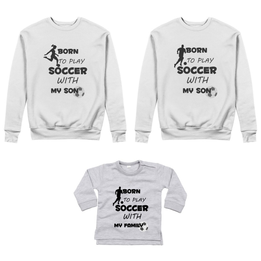 Tris felpe adulti neonato o body lupetto neonato born to play soccer with my son my daughter Per la famiglia