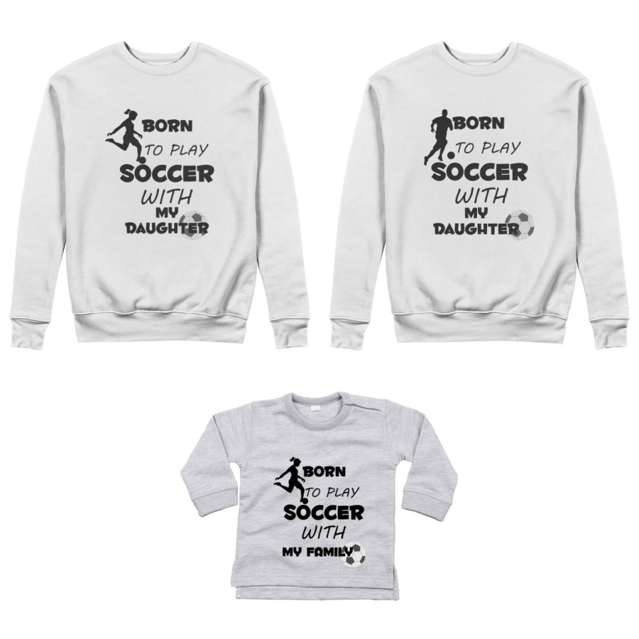 Tris felpe adulti neonato o body lupetto neonato born to play soccer with my son my daughter Per la famiglia