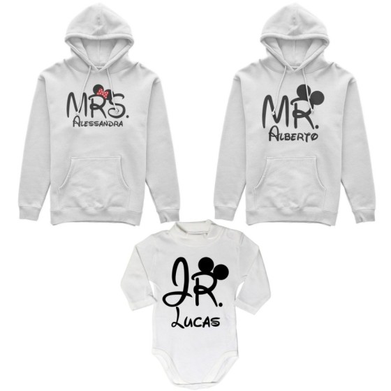 Tris felpe adulti neonato o body lupetto neonato personalizzabile con nomi mr mrs e jr Per la famiglia 2