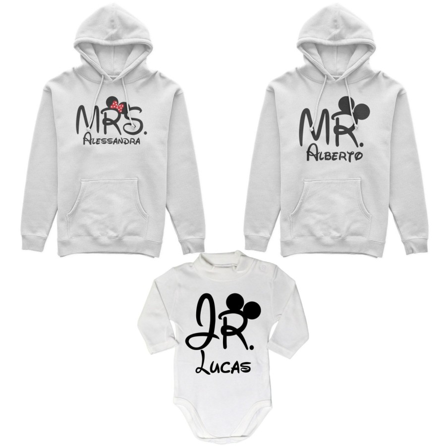 Tris felpe adulti neonato o body lupetto neonato personalizzabile con nomi mr mrs e jr Per la famiglia
