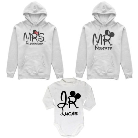 Tris felpe adulti neonato o body lupetto neonato personalizzabile con nomi mr mrs e jr Per la famiglia