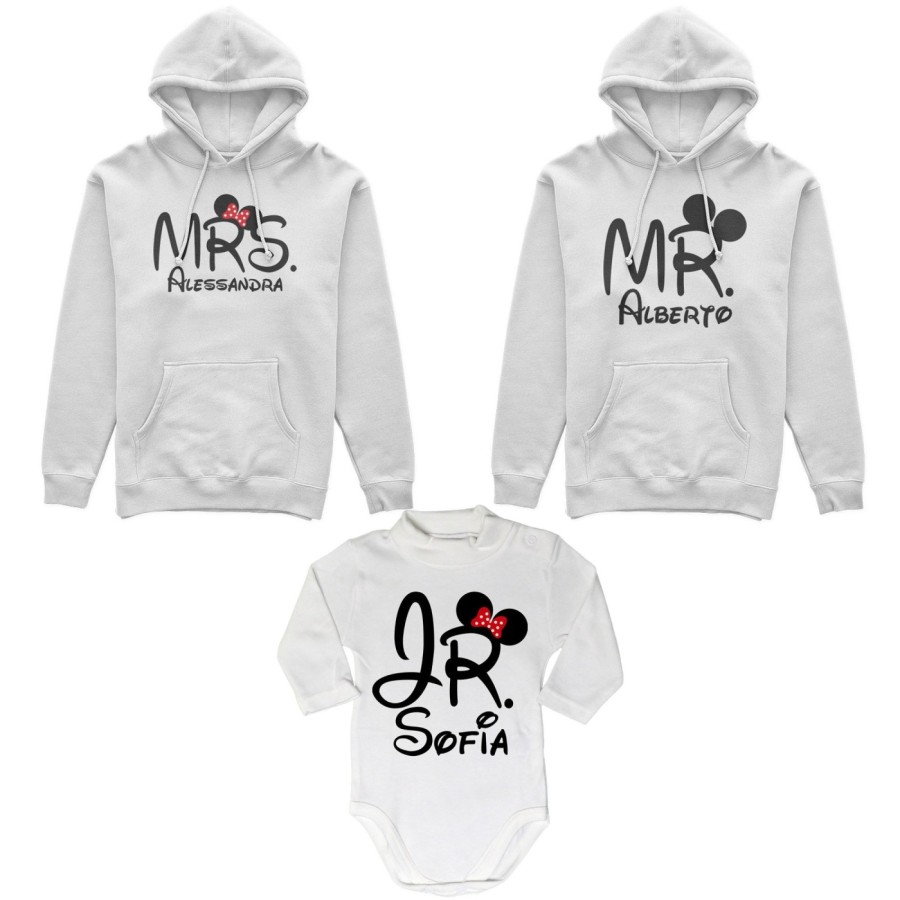 Tris felpe adulti neonato o body lupetto neonato personalizzabile con nomi mr mrs e jr Per la famiglia