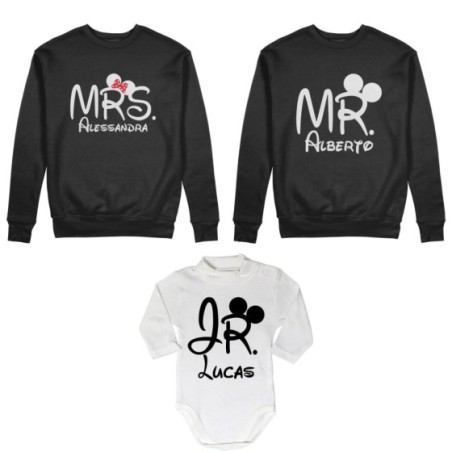 Tris felpe adulti neonato o body lupetto neonato personalizzabile con nomi mr mrs e jr Per la famiglia