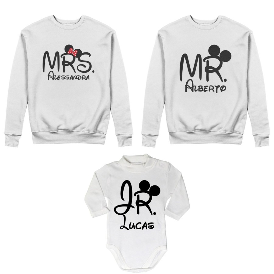 Tris felpe adulti neonato o body lupetto neonato personalizzabile con nomi mr mrs e jr Per la famiglia