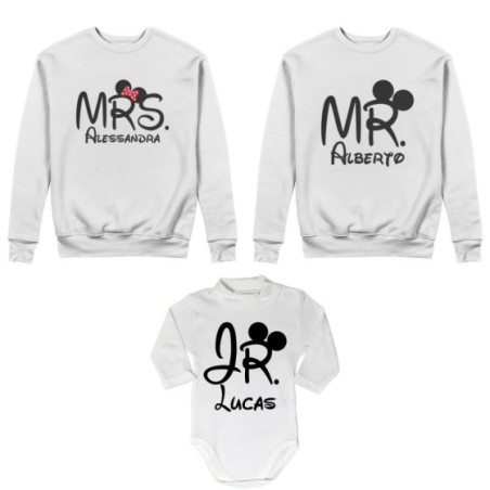 Tris felpe adulti neonato o body lupetto neonato personalizzabile con nomi mr mrs e jr Per la famiglia