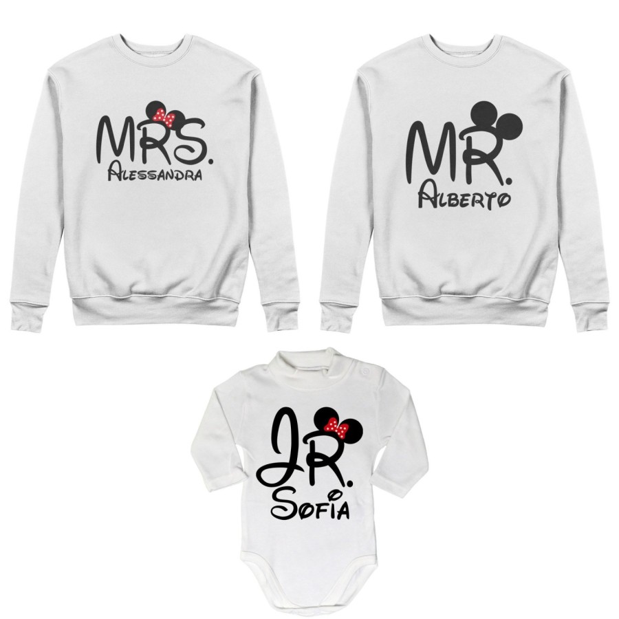 Tris felpe adulti neonato o body lupetto neonato personalizzabile con nomi mr mrs e jr Per la famiglia