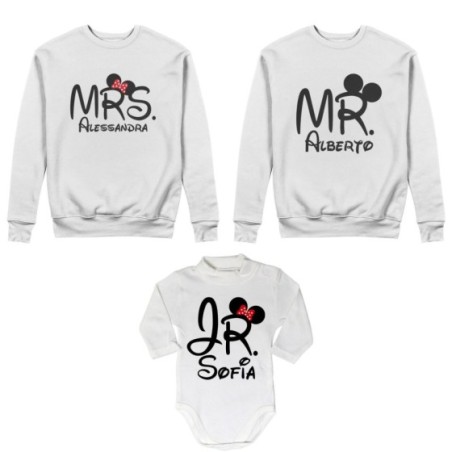 Tris felpe adulti neonato o body lupetto neonato personalizzabile con nomi mr mrs e jr Per la famiglia