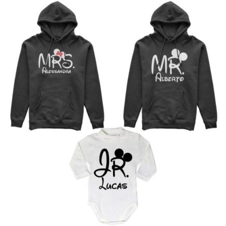 Tris felpe adulti neonato o body lupetto neonato personalizzabile con nomi mr mrs e jr Per la famiglia
