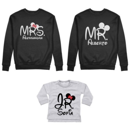 Tris felpe adulti neonato o body lupetto neonato personalizzabile con nomi mr mrs e jr Per la famiglia