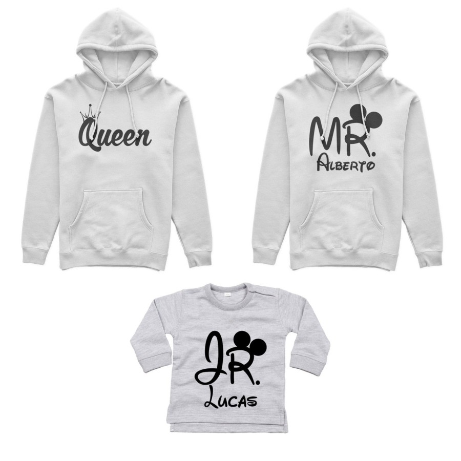 Tris felpe adulti neonato o body lupetto neonato personalizzabile con nomi mr mrs e jr Per la famiglia
