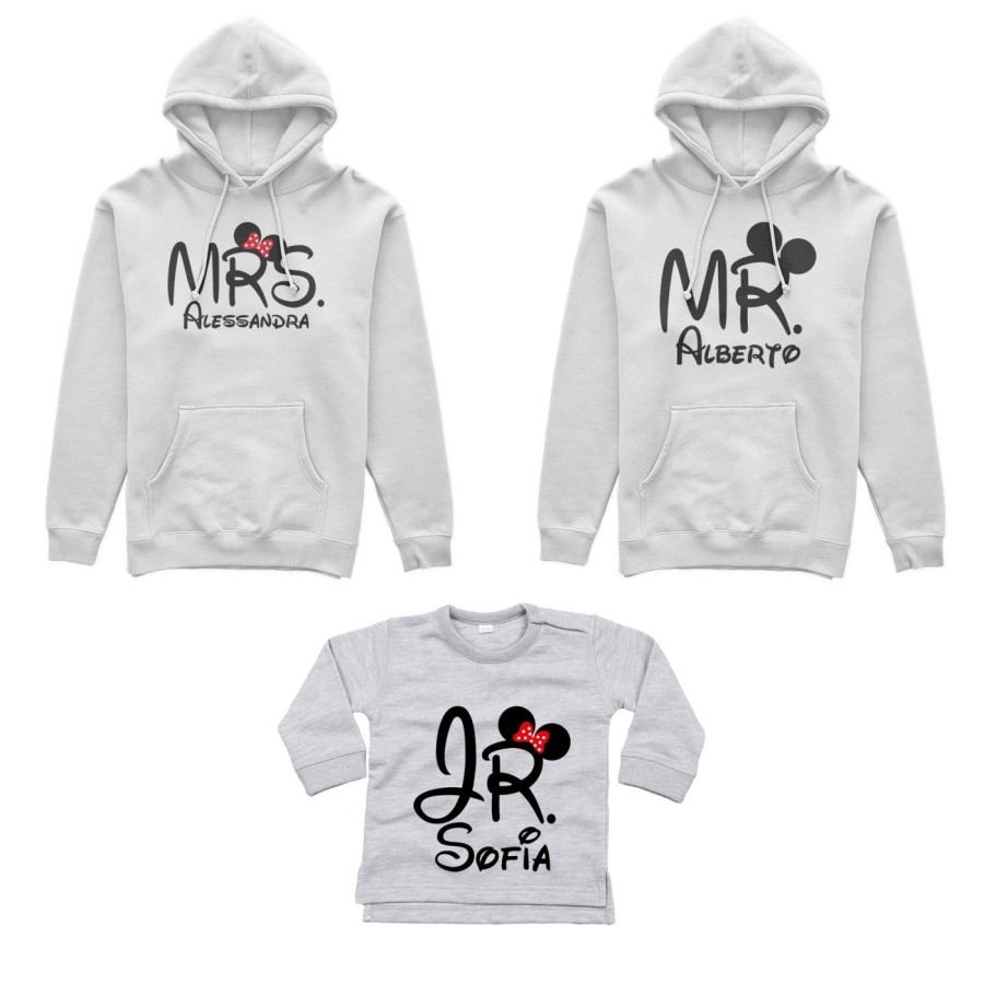 Tris felpe adulti neonato o body lupetto neonato personalizzabile con nomi mr mrs e jr Per la famiglia