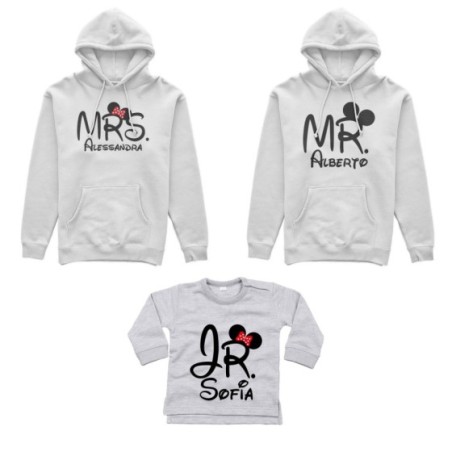 Tris felpe adulti neonato o body lupetto neonato personalizzabile con nomi mr mrs e jr Per la famiglia