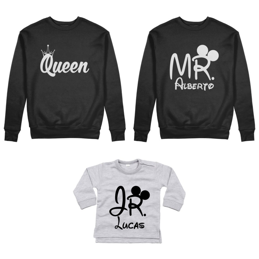 Tris felpe adulti neonato o body lupetto neonato personalizzabile con nomi mr mrs e jr Per la famiglia