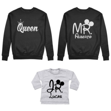 Tris felpe adulti neonato o body lupetto neonato personalizzabile con nomi mr mrs e jr Per la famiglia
