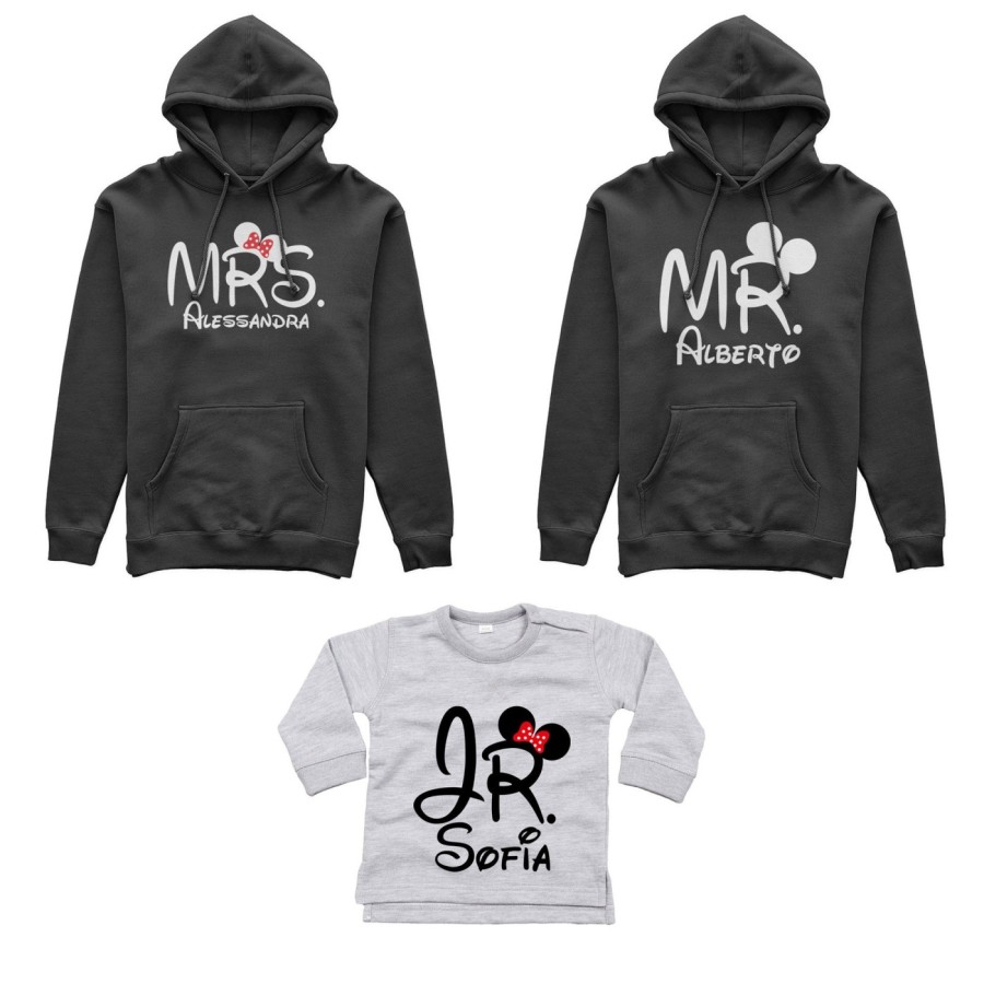 Tris felpe adulti neonato o body lupetto neonato personalizzabile con nomi mr mrs e jr Per la famiglia