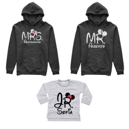Tris felpe adulti neonato o body lupetto neonato personalizzabile con nomi mr mrs e jr Per la famiglia