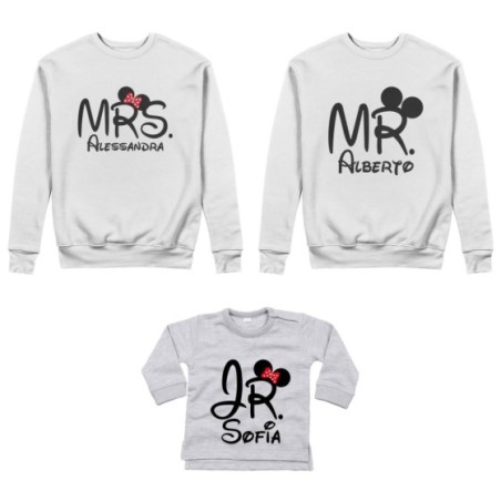Tris felpe adulti neonato o body lupetto neonato personalizzabile con nomi mr mrs e jr Per la famiglia