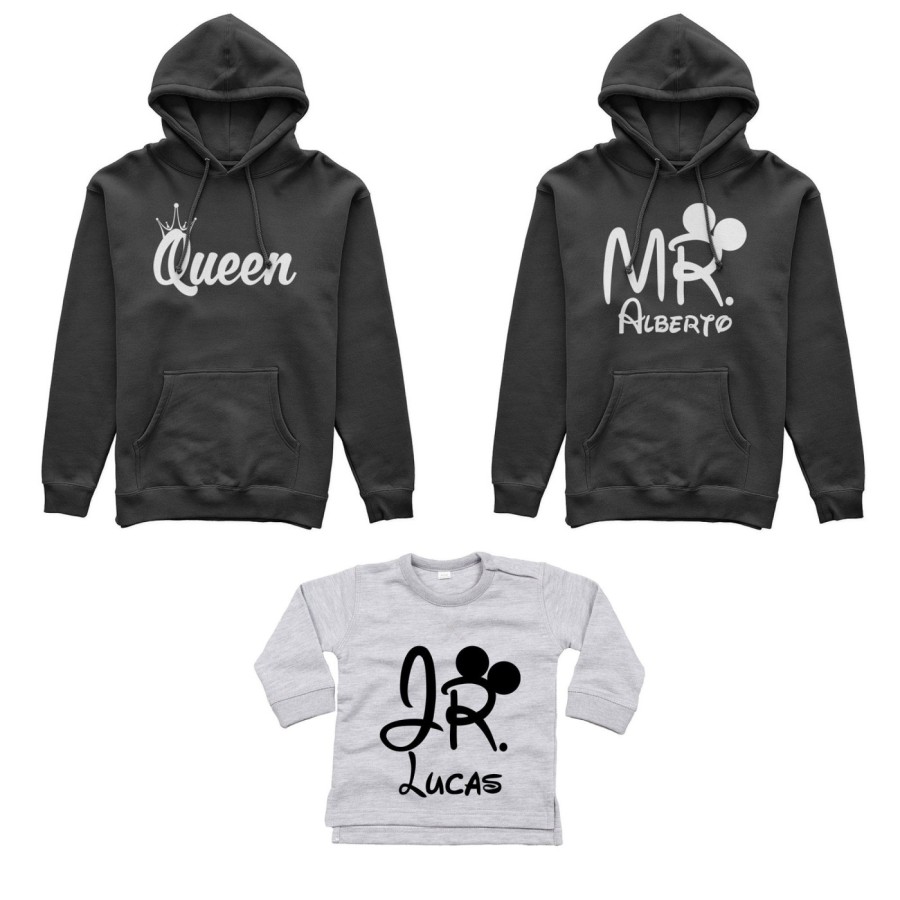 Tris felpe adulti neonato o body lupetto neonato personalizzabile con nomi mr mrs e jr Per la famiglia