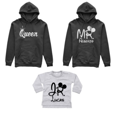 Tris felpe adulti neonato o body lupetto neonato personalizzabile con nomi mr mrs e jr Per la famiglia