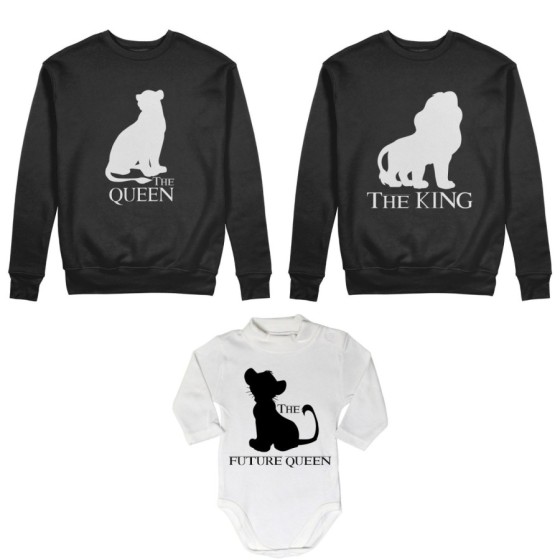 Tris felpe adulti neonato o body lupetto neonato the king the queen the future king lion Per la famiglia 2