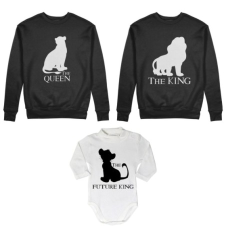 Tris felpe adulti neonato o body lupetto neonato the king the queen the future king lion Per la famiglia