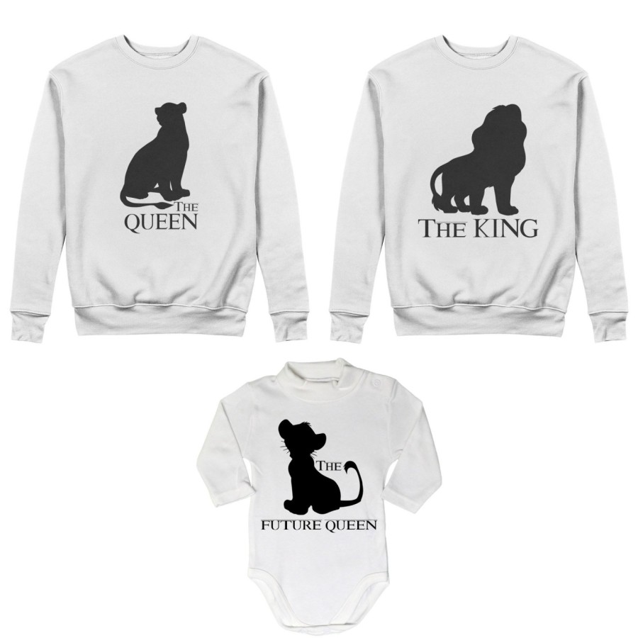 Tris felpe adulti neonato o body lupetto neonato the king the queen the future king lion Per la famiglia