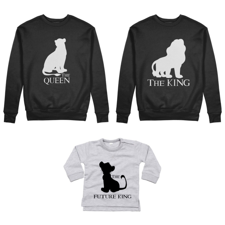 Tris felpe adulti neonato o body lupetto neonato the king the queen the future king lion Per la famiglia