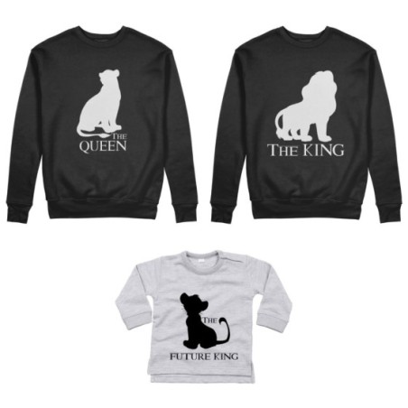 Tris felpe adulti neonato o body lupetto neonato the king the queen the future king lion Per la famiglia