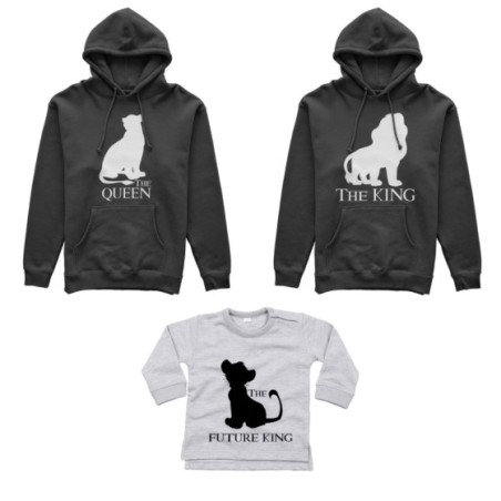 Tris felpe adulti neonato o body lupetto neonato the king the queen the future king lion Per la famiglia