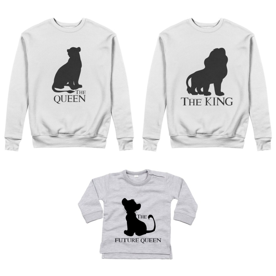 Tris felpe adulti neonato o body lupetto neonato the king the queen the future king lion Per la famiglia
