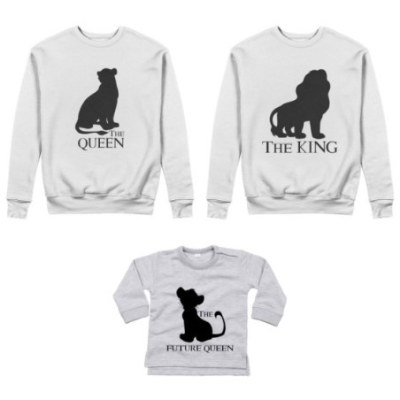 Tris felpe adulti neonato o body lupetto neonato the king the queen the future king lion Per la famiglia