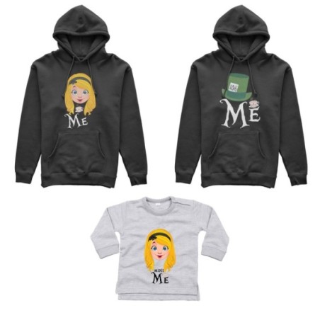 Tris felpe adulti neonato o body lupetto neonato me cappellaio matto me alice matto mini alice Per la famiglia