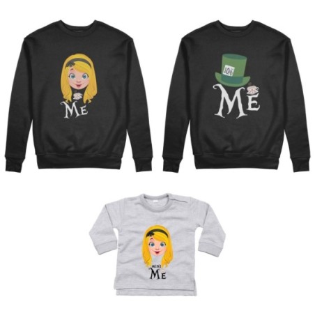 Tris felpe adulti neonato o body lupetto neonato me cappellaio matto me alice matto mini alice Per la famiglia