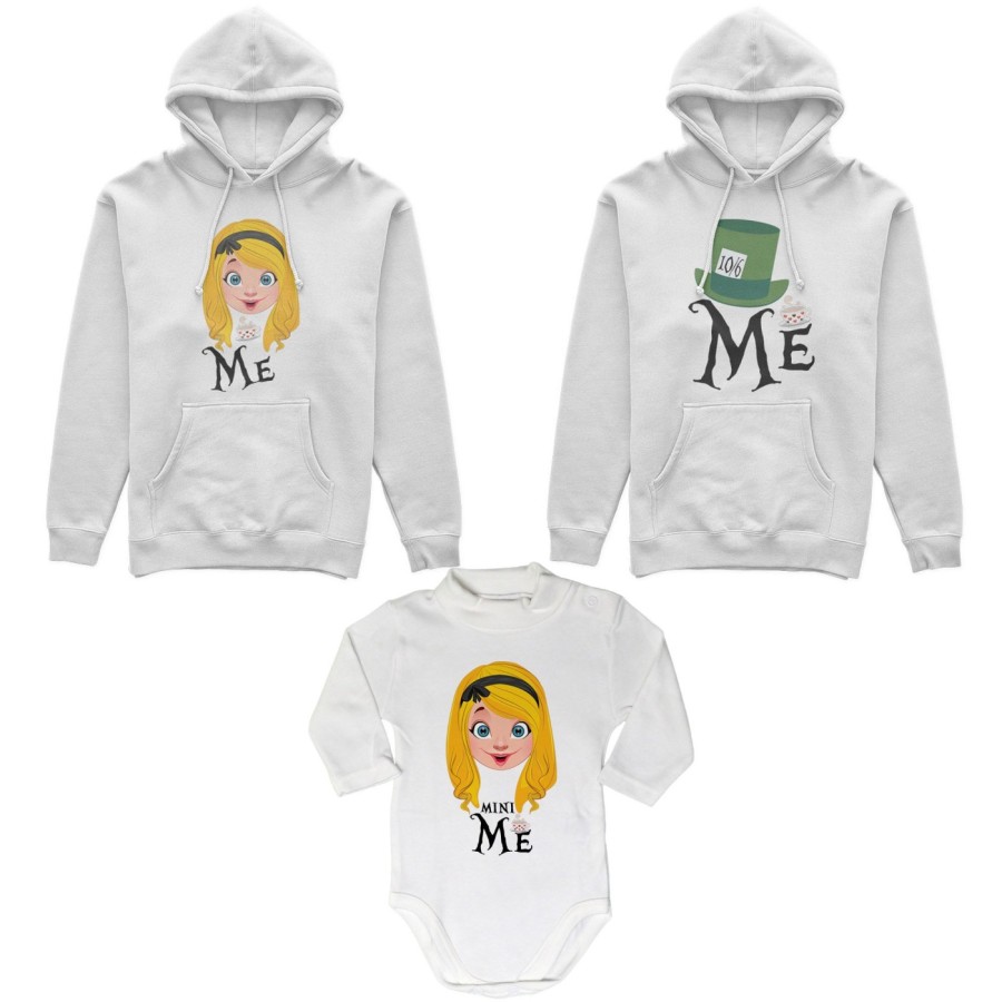 Tris felpe adulti neonato o body lupetto neonato me cappellaio matto me alice matto mini alice Per la famiglia
