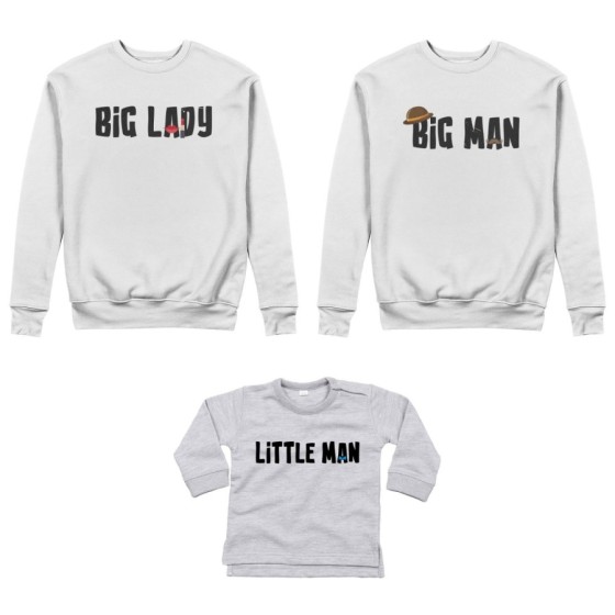 Tris felpe adulti neonato o body lupetto neonato big man big lady little man little lady Per la famiglia 2