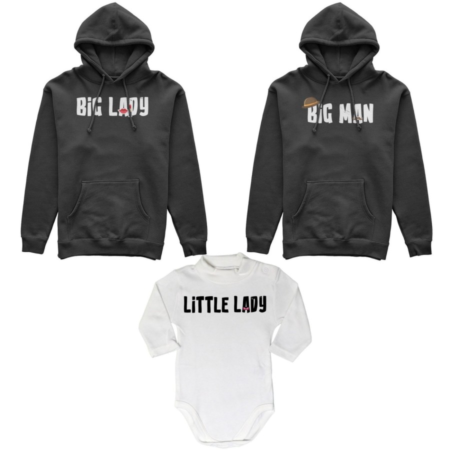 Tris felpe adulti neonato o body lupetto neonato big man big lady little man little lady Per la famiglia