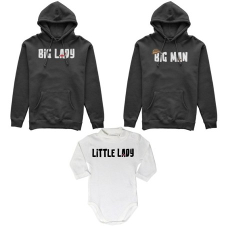 Tris felpe adulti neonato o body lupetto neonato big man big lady little man little lady Per la famiglia