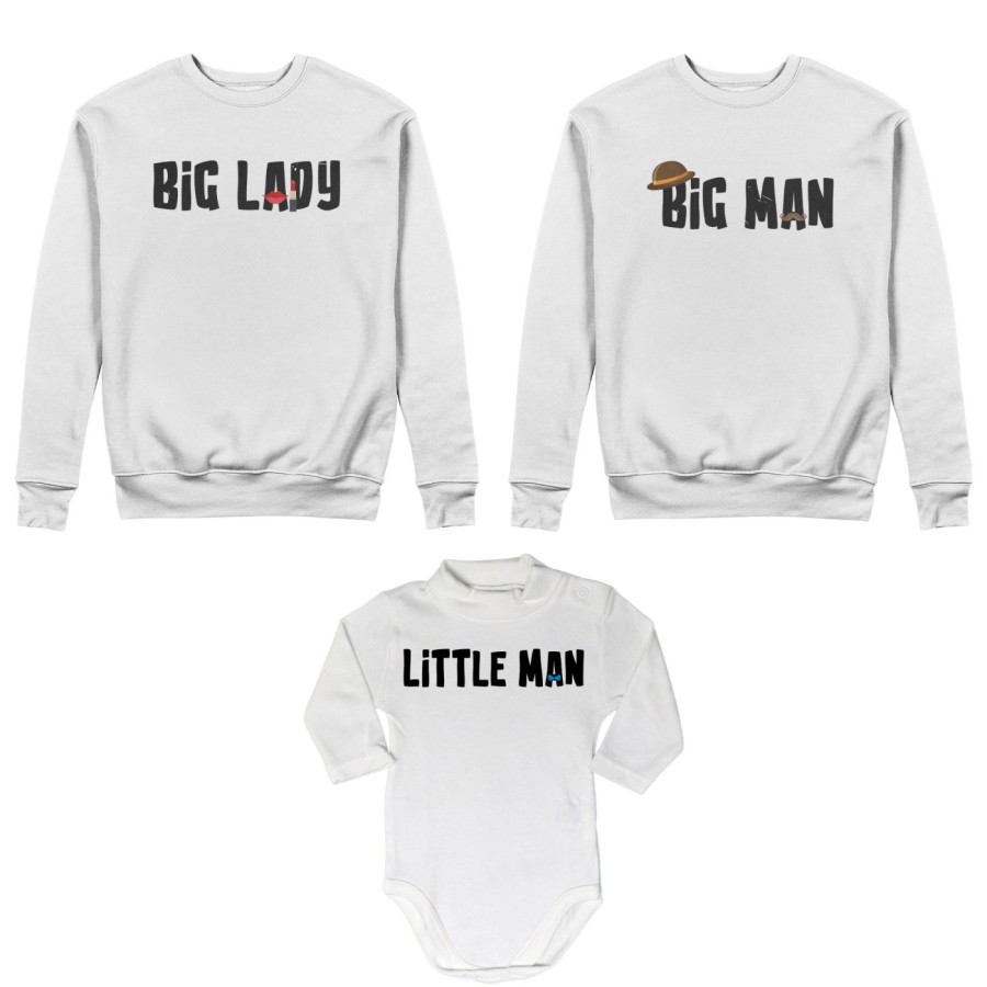 Tris felpe adulti neonato o body lupetto neonato big man big lady little man little lady Per la famiglia