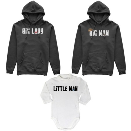 Tris felpe adulti neonato o body lupetto neonato big man big lady little man little lady Per la famiglia