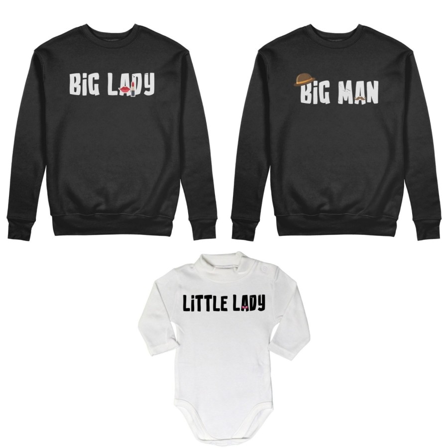 Tris felpe adulti neonato o body lupetto neonato big man big lady little man little lady Per la famiglia