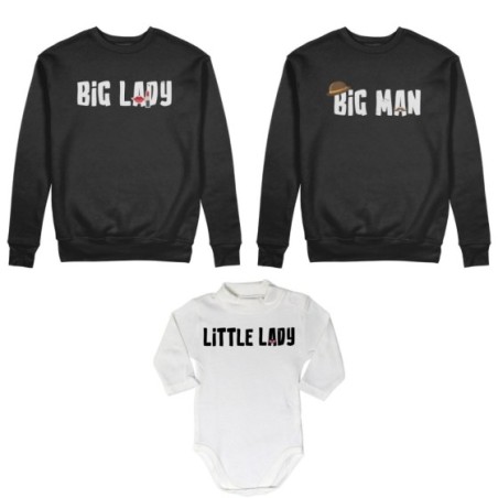 Tris felpe adulti neonato o body lupetto neonato big man big lady little man little lady Per la famiglia